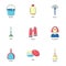 Housekeeping icons set, cartoon style