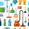 Housekeeping lifestyle seamless pattern with cleaning icons. Background for backdrop