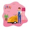 Housekeeping male worker with cleaning trolley avatar character