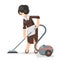 Housemaid cleaner vacuum cleaner cleanliness flat design character vector illustration