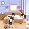 Housemaid cleaners clean hotel room cleanliness flat design vector illustration