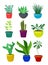 Houseplant concept. Cartoon house plants in colorful pots.