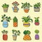 Houseplant doodles cute colorful vector set