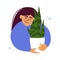 Houseplant lover concept with Cute girl hugs pot of Sansevieria plant