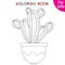 Houseplants. Big cactus. Indoor exotic flowers in a flower pot. Coloring book page template