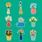 Houseplants and flowers in vases stickers.