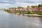 Houses along the banks of the Ticino taken from the Covered Bridge of Pavia