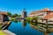 Houses along canal in Enkhuizen Netherlands