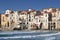 Houses along the shoreline Cefalu Sicily, Italy