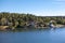 Houses and barns of small settlements on coastline of Stockholm archipelago in Baltic sea, Sweden, Scandinavia