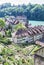 Houses in Bern. Household plots in Bern. Gardens in Bern on the river