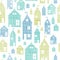 Houses blue green textile texture seamless pattern