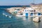 Houses and boats in Mytakas beach