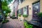 Houses and brick sidewalk in the Old Town of Alexandria, Virginia.