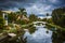 Houses and bridge along a canal in Venice Beach, Los Angeles, Ca