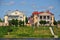 Houses and dachas on Volga River Embankment in Tver city, Russia