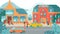 Houses exterior front, hotel home urban architecture flat vector illustration of townhouses facades buildings.