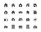 Houses flat glyph icons set. Home page button, residential building, country cottage, apartment vector illustrations