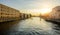 The houses on the Fontanka River in St. Petersburg at sunset