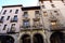 Houses front Cathedral of Jaca, Huesca province, Aragon, Spain