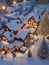 Houses fully covered by the snow in the Christmas season