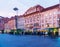 Houses on Hauptplatz and Erzherzog Johann Brunnen  at night, Graz, Austria