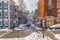 Houses in historic Bunker Hill area after snow storm in Boston, Massachusetts