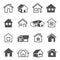 Houses  home  cottage line and bold icons set isolated on white. Building  cabin  barn pictograms