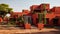 houses including the green stone fences and red tiles