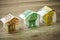 Houses made of euros currency banknotes