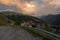 Houses in a mountain village at sunset, Valle de Aran