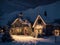 Houses in a neighborhood covered in snow and decorated for Christmas