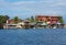 Houses over water with boats in Bocas del Toro