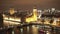 Houses of Parliament Westminster Bridge and Big Ben aerial view by night