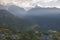 Houses among the peaks of the mountains of Nepal landscape Himalaya