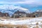 Houses on picturesque Utah Valley winter scene with Wasatch Mountains backgorund