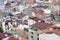 Houses and public buildings densely cover an area of Istanbul, Turkey