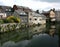 Houses reflected in the water,