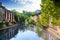 Houses reflecting in Alzette river, Luxembourg