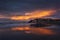 Houses reflection on the Sopelana beach at sunset