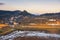 houses and rice farm at sunrise, Kiso valley