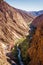 Houses, River and Road R704 at Gorges du Dades in Morocco