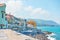 Houses on rocky coast by the sea in Cefalu