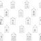 houses seamless pattern. hand drawn doodle. , scandinavian, nordic, minimalism, monochrome. building, street. textiles