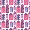 Houses seamless pattern. Sweet pink girlish