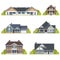 Houses set. Suburban American houses exterior flat design front view with roof and some trees. Collection of classic and modern