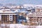 Houses, snow roofs panorama in Bansko, Bulgaria