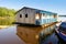 Houses on stilts rise above the polluted water in Islandia Peru