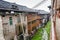 houses in Tiantouzhai village in rainy spring day