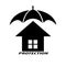 Houses and umbrellas that symbolize protection for the home.